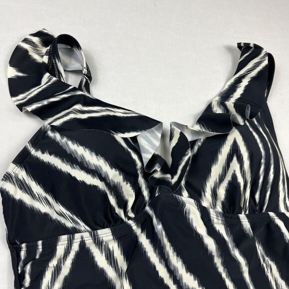 DKNY One Piece Ruffled Bathing Suit Zebra Print Padded Swimsuit Beach Size 12 - Picture 3 of 12